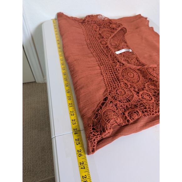 Forgotten Grace Women 3X Crochet Lace Boho Peasant Tunic Top Rust Orange Plus - Picture 10 of 10